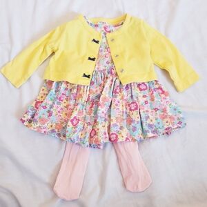 0-3 Month Girls Floral Dress with cardigan and tights